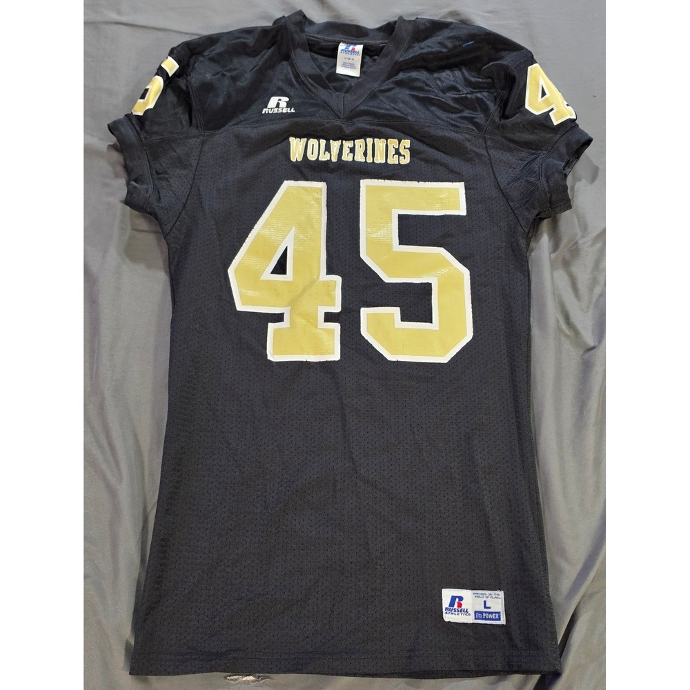 Russell Athletic Dri-Power Wolverines Football Jersey Black Gold Number 45 L